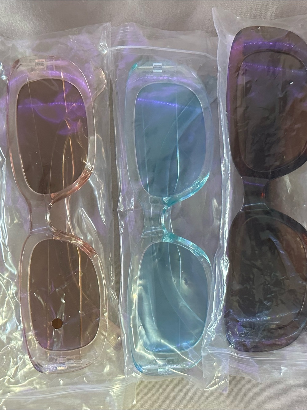 Clear Frame Sunglasses with Colored Lenses - Latte, Blue, and Brown